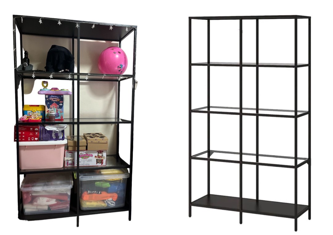 Ikea Metal Rack with glass shelves , Furniture & Home Living, Furniture, Shelves,