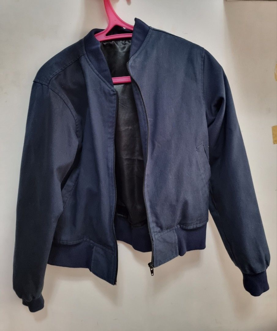 Navy blue bomber jacket, Women's Fashion, Coats, Jackets and Outerwear