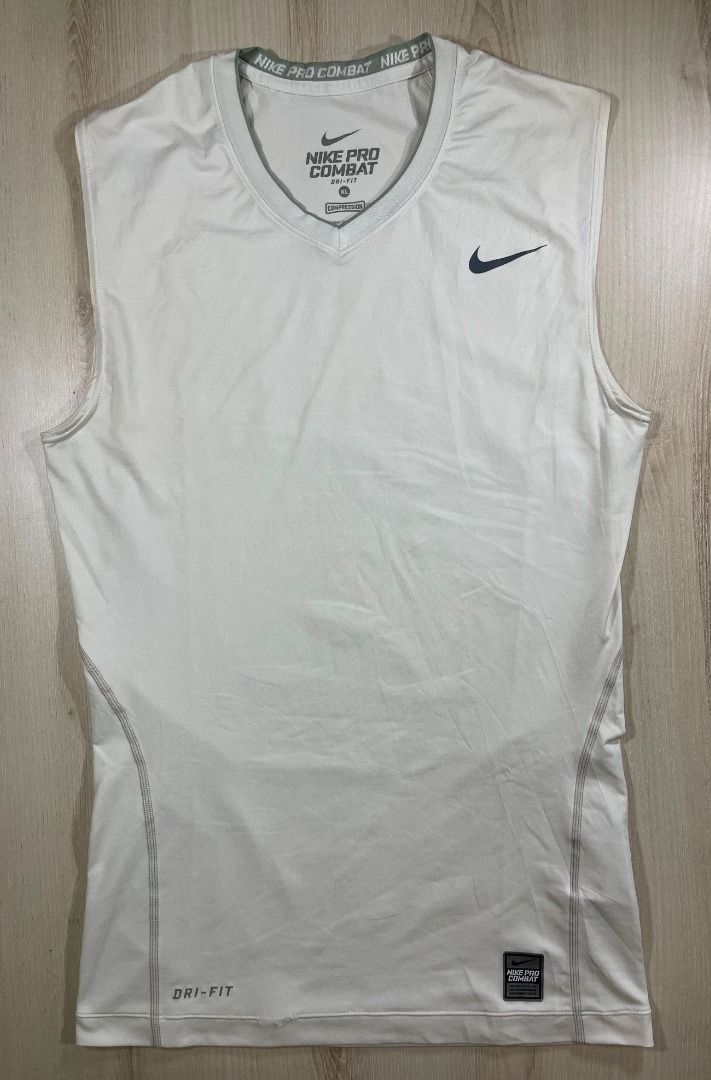 Nike Pro Combat White Sleeveless Compression Tee #CA Used, Men's Fashion, Activewear Carousell