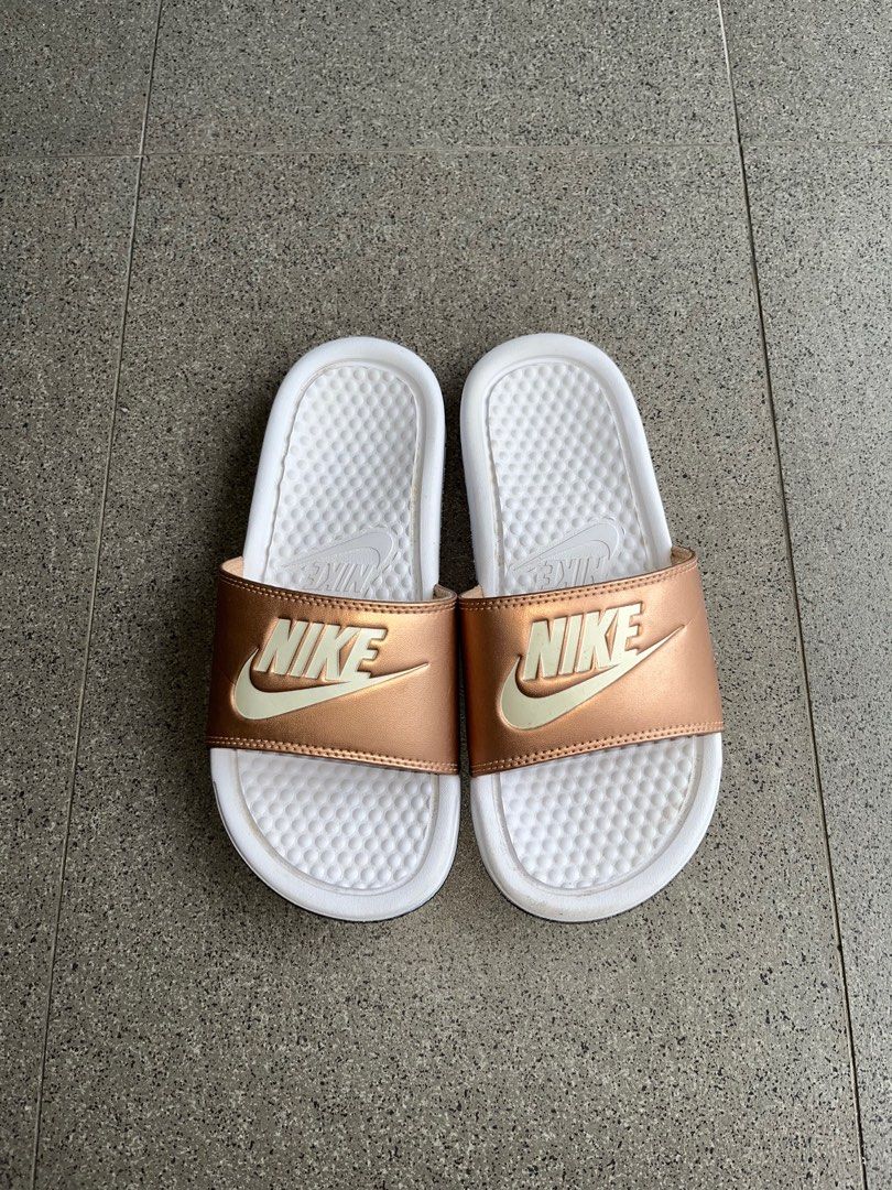 yellow nike slides