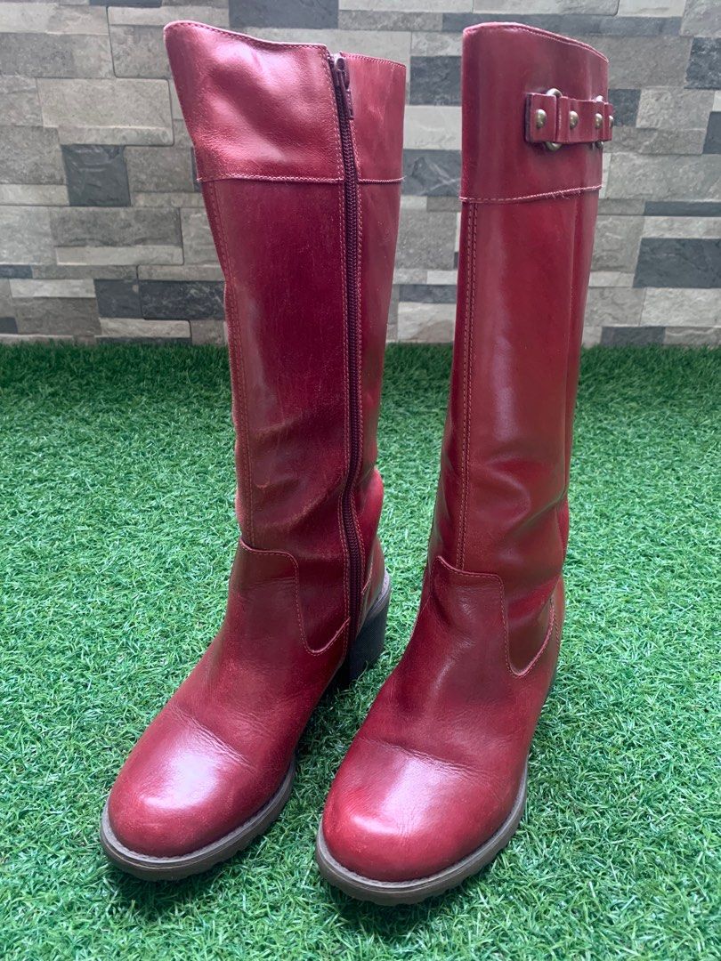 Red leather riding boots hot sale
