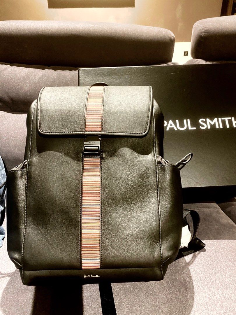 Paul Smith Leather Signature Stripe Flap Backpack