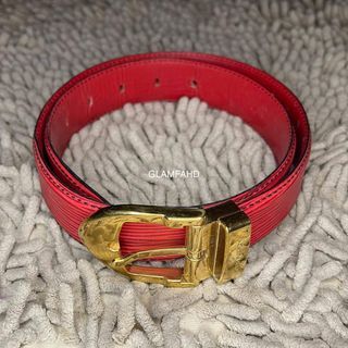 Pre Owned Authentic LOUIS VUITTON LV Red Epi Leather Belt