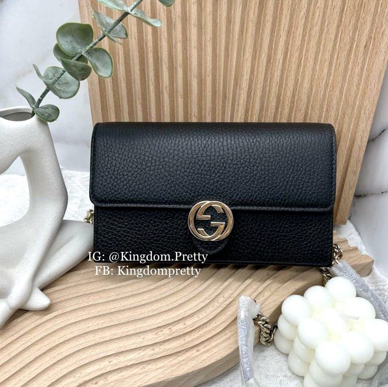 Authentic Gucci Interlocking Wallet on Chain in Black, Luxury, Bags &  Wallets on Carousell