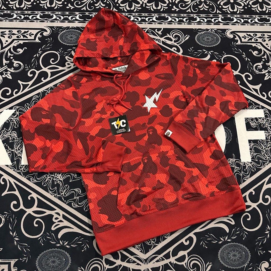 Red bapesta camouflage hoodie, Men's Fashion, Activewear on Carousell