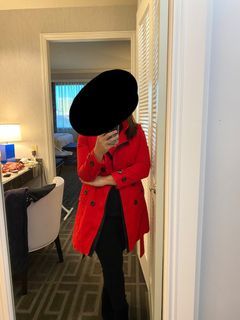 Red coat for autumn or winter