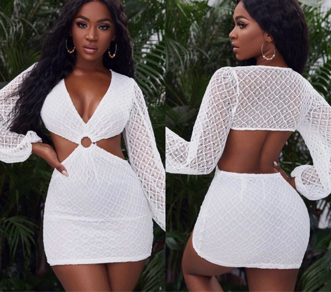 SHEIN WHITE CUT OUT MESH SUMMER SEXY DRESS Women s Fashion