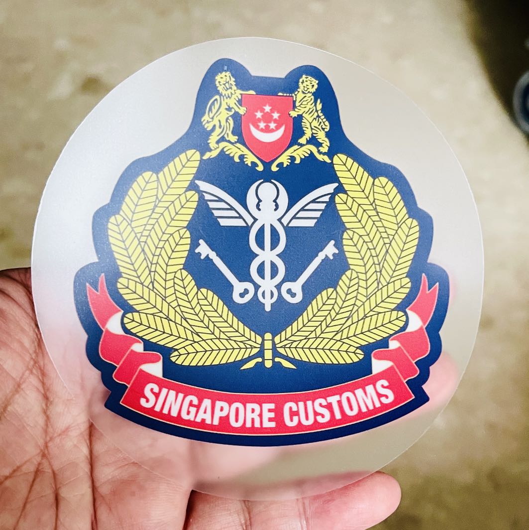 Singapore Customs . Static Cling Car Decals . 11cm diameter . Free