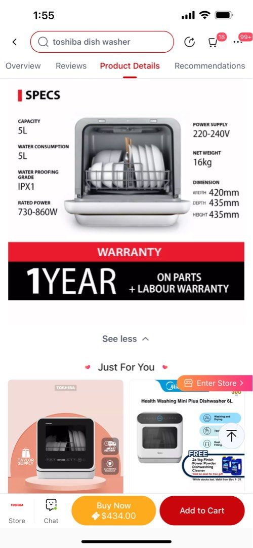 Toshiba Mini Portable Dishwasher with FREE mini oven, TV & Home