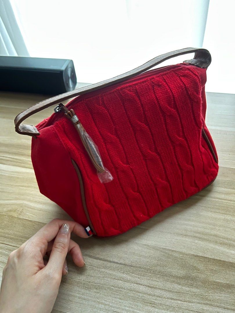 Vintage Tommy Hilfiger Knit Bag Toiletry Cosmetic Bag Travel Bag Case