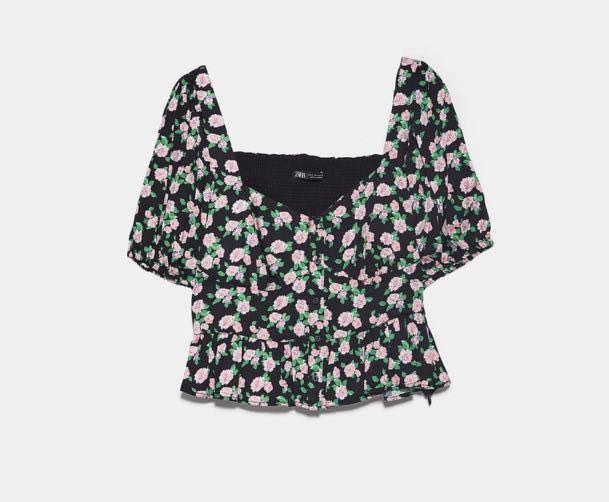 Zara floral puff top, Women's Fashion, Tops, Blouses on Carousell