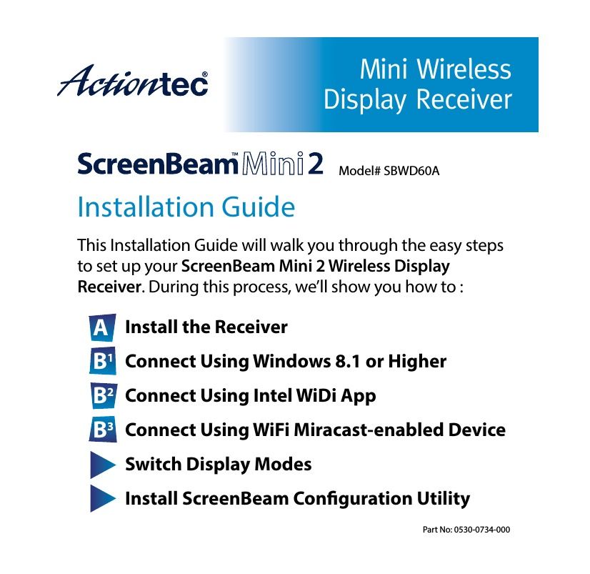 Actiontec ScreenBeam Mini2 Wireless Display Dongle Adapter, Computers