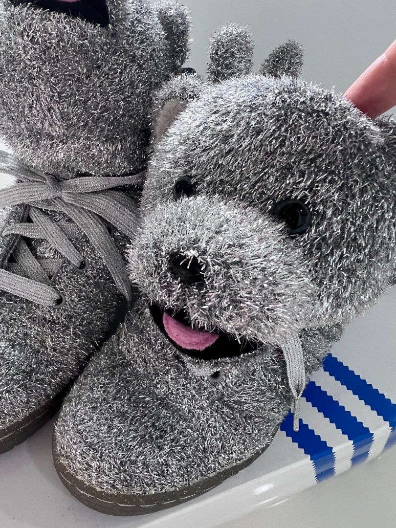 Adidas jeremy scott teddy bear tinsel silver/ js teddy bear, Luxury,  Sneakers & Footwear on Carousell