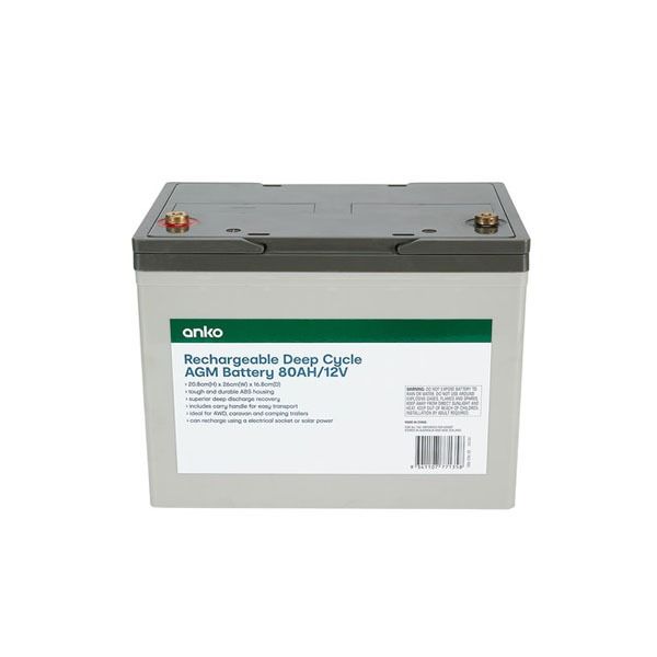 Anko Rechargeable Deep Cycle AGM Battery 80Ah/12V, Commercial