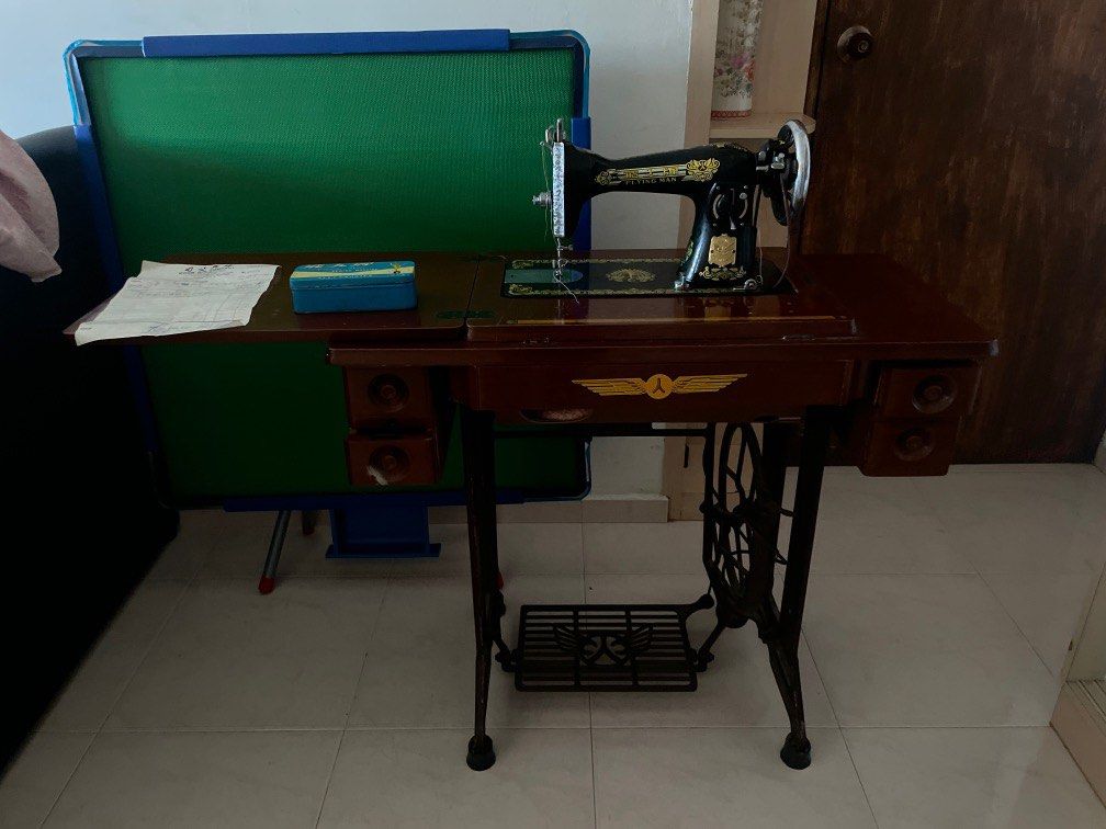 Antique flying man sewing table, Furniture & Home Living, Furniture ...
