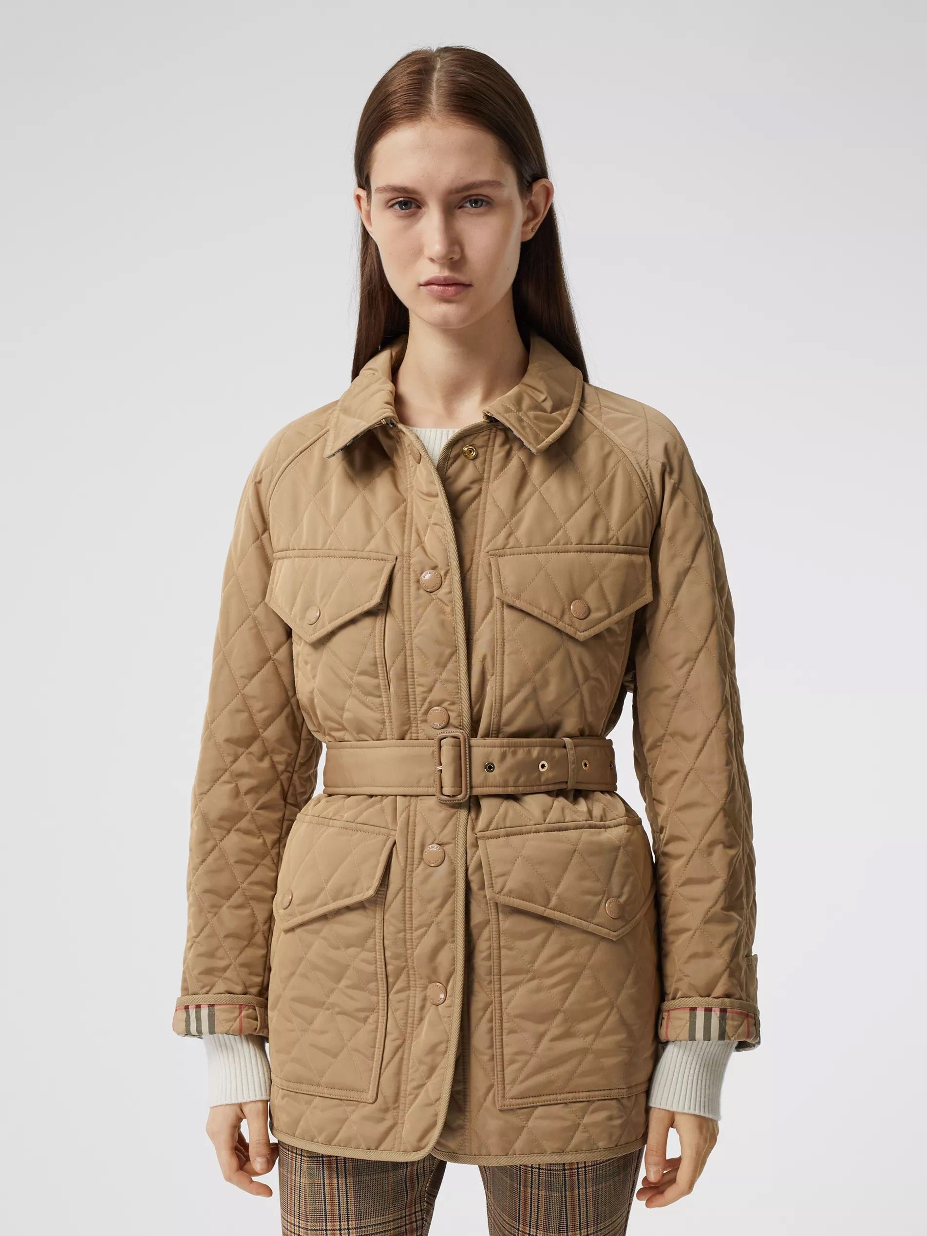 Authentic Burberry Argyle Quilted Field Jacket, Women's Fashion, Coats