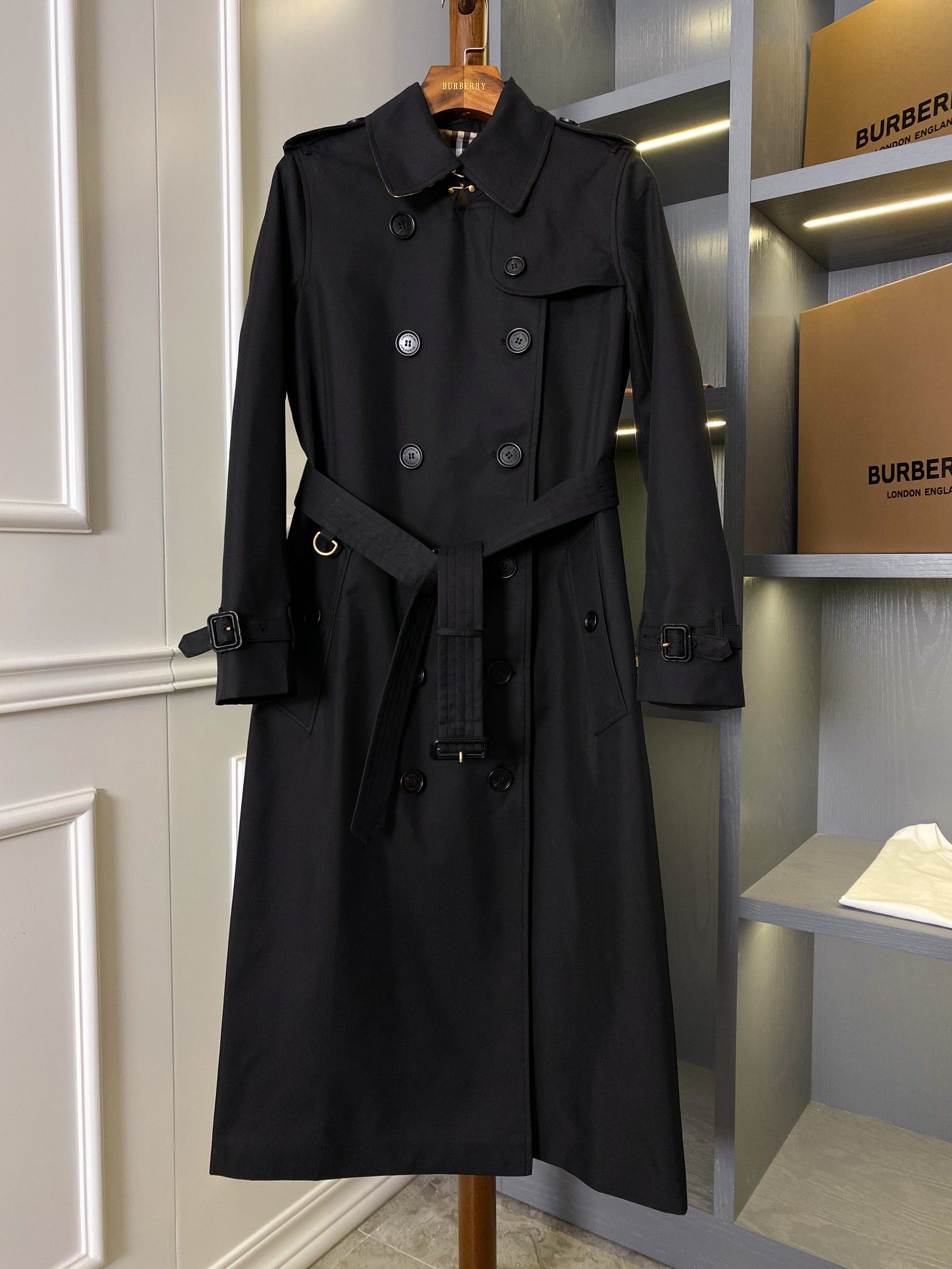 Burberry Cashmere Kensington Trench Coat - Black - 60