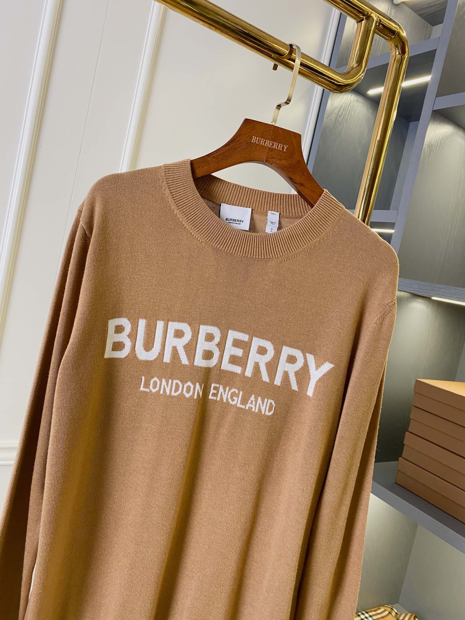 Authentic Burberry Logo Intarsia Wool Blend Knit Sweater