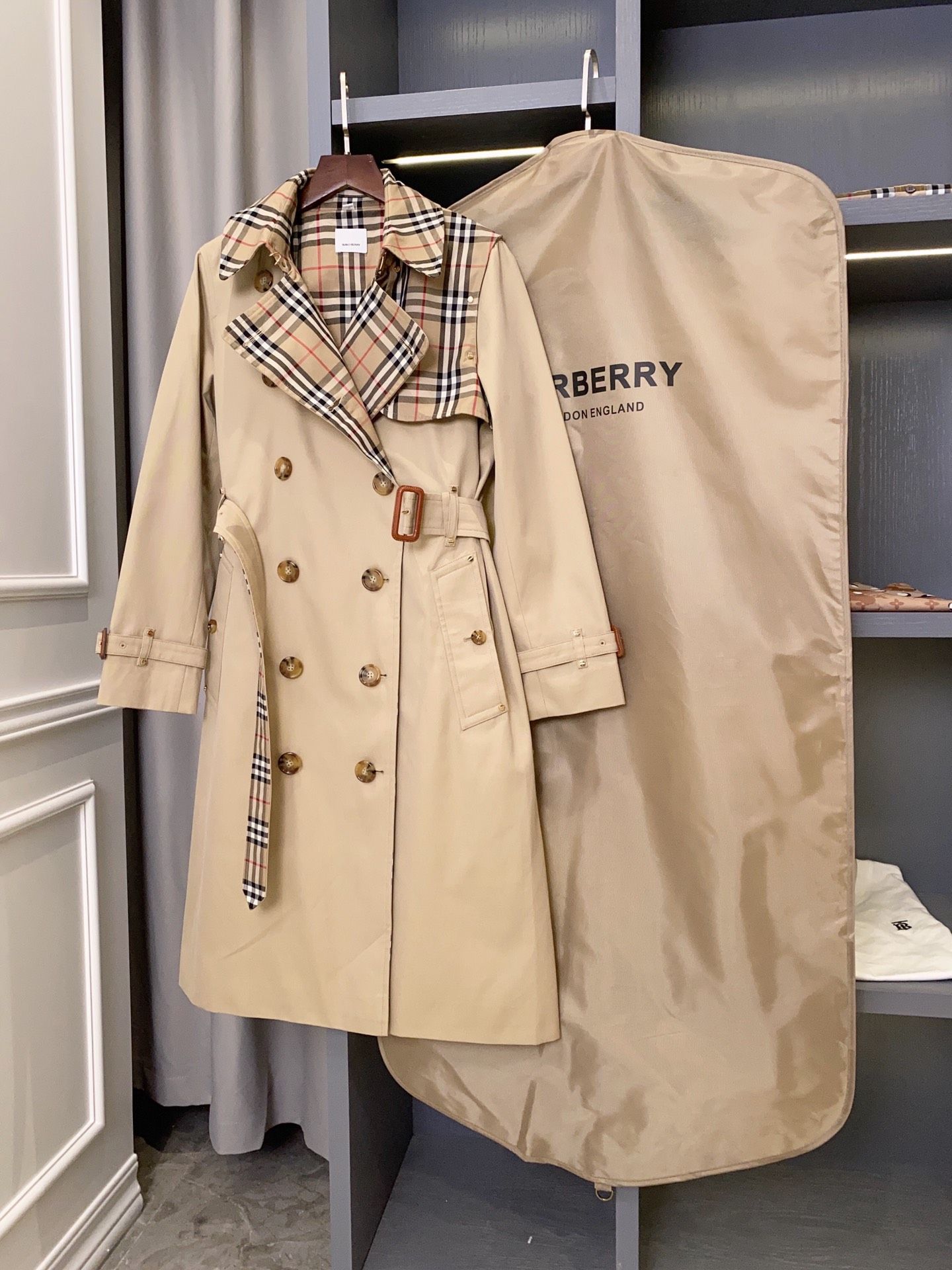 Burberry Check-Panel Trench Coat