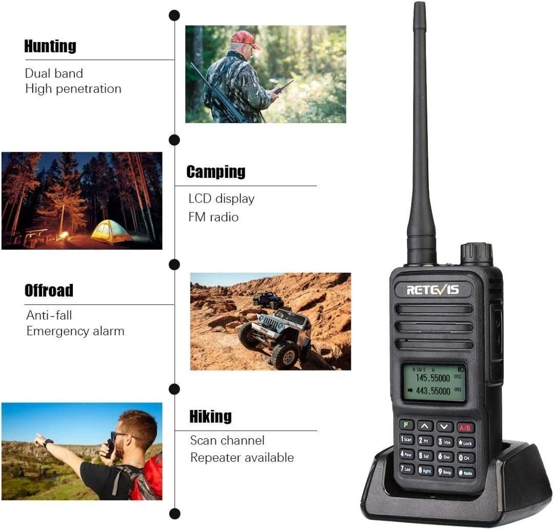 B997] Retevis RT85 Walkie Talkie Dual Band, Long Range Scanner Radio,  2m/70cm Ham Radio with LCD Display, 200 Channels Professional Two Way Radio  for Outdoor Adventure, Construction Site(Black, 1Pcs), Mobile Phones 