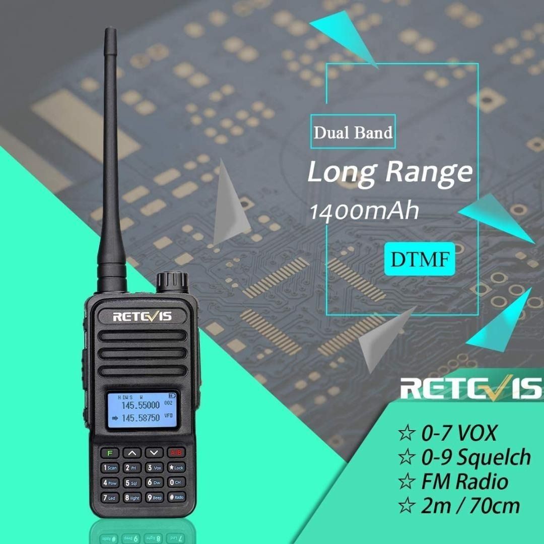 B997] Retevis RT85 Walkie Talkie Dual Band, Long Range Scanner Radio,  2m/70cm Ham Radio with LCD Display, 200 Channels Professional Two Way Radio  for Outdoor Adventure, Construction Site(Black, 1Pcs), Mobile Phones 