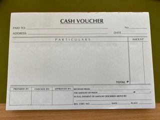 Blank cash voucher booklet