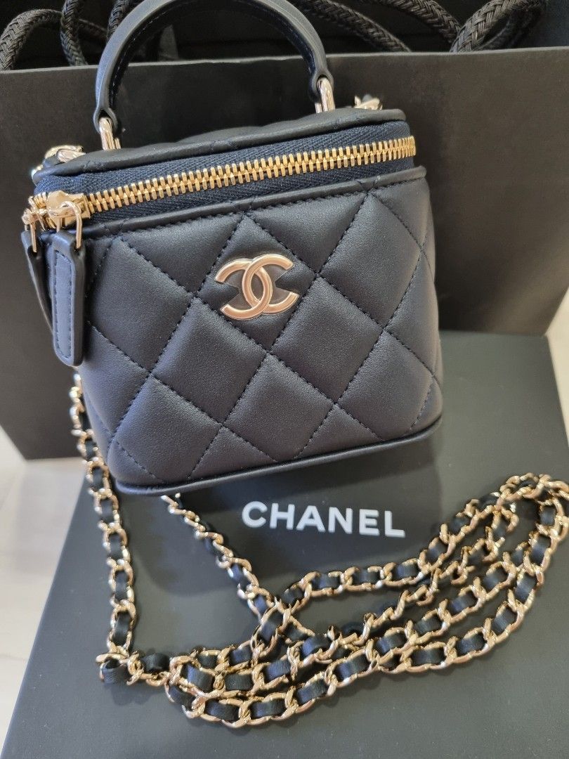 BNIB Chanel 22A Mini Vanity Case with Chain and Top Handle Midnight Blue  Lambskin