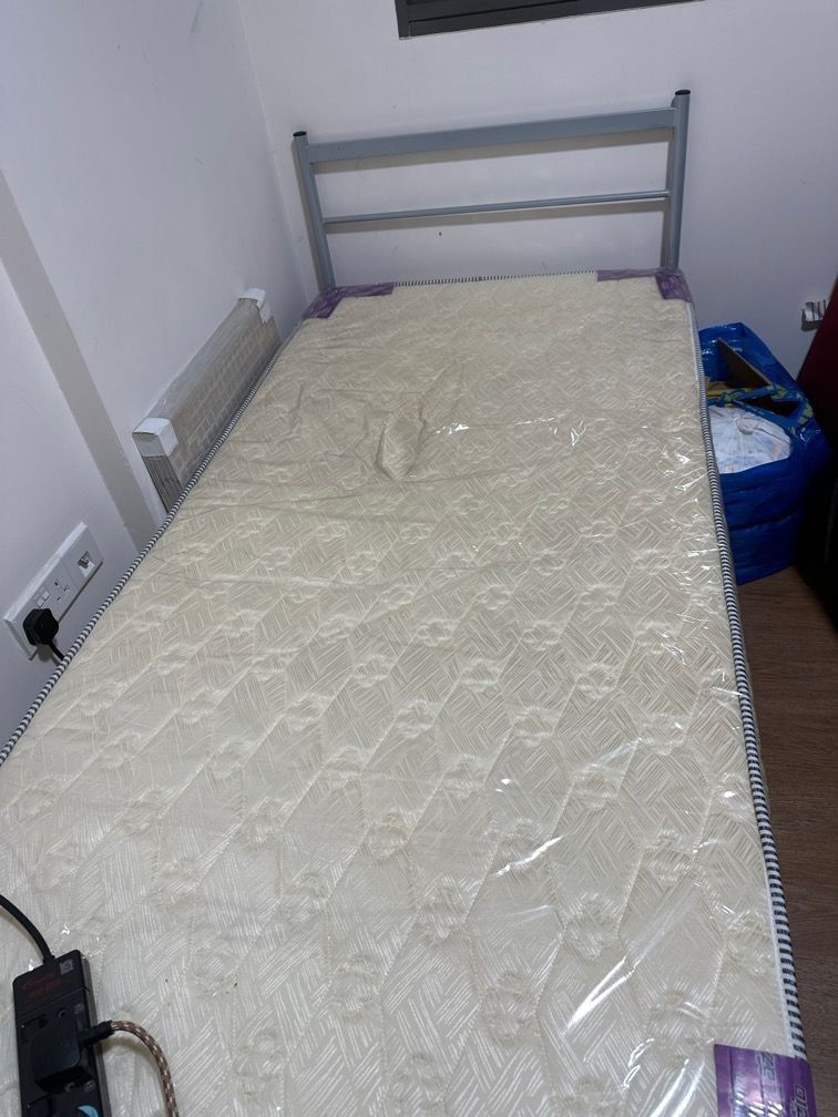 BRAND NEW Single Bed Frame + MATTRESS (SEALED WITH PLASTIC), Furniture