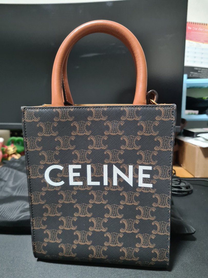 MINI VERTICAL CABAS IN TRIOMPHE CANVAS AND CALFSKIN WITH CELINE PRINT -  WHITE