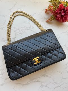Chanel Vintage black double flap ghw bag