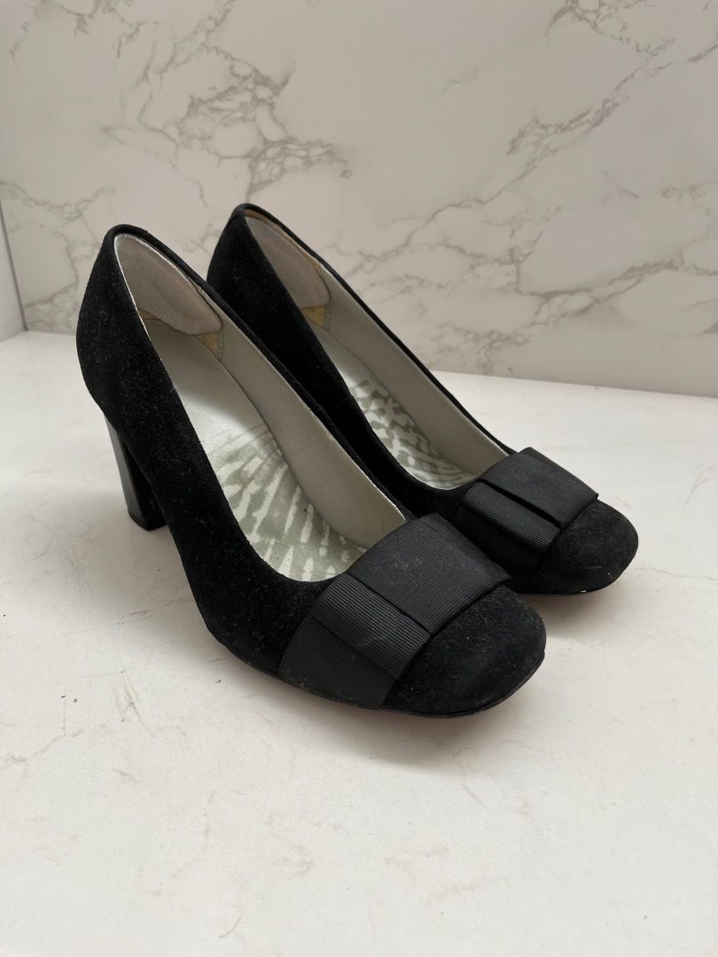 Clarks black suede block heels
