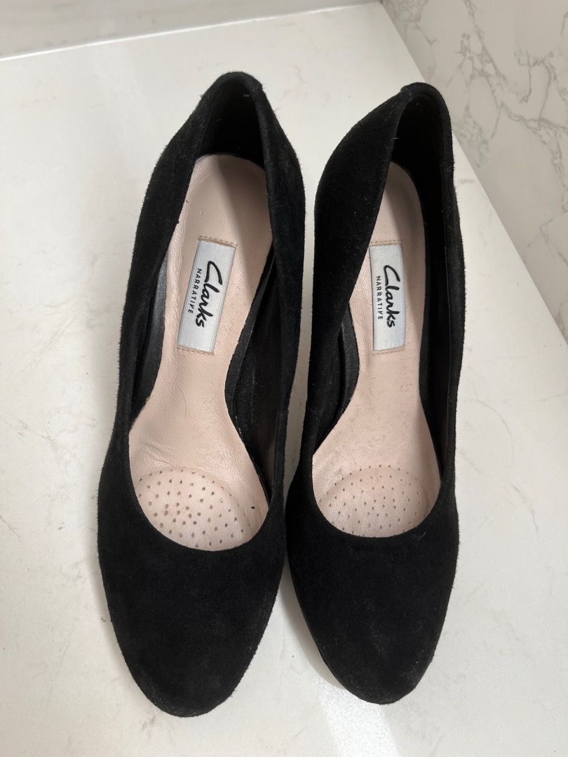 Clarks black suede heels deals