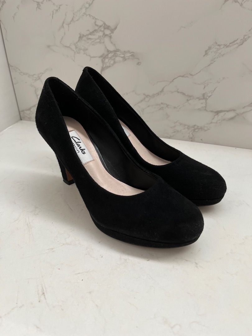 Clarks black suede heels on sale