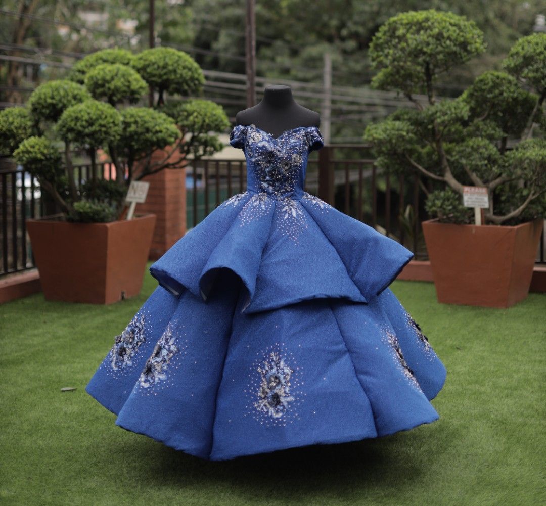 Royal Blue mini Puff Sleeves Debut or Filipiniana Event Ball Gown | Shopee  Philippines