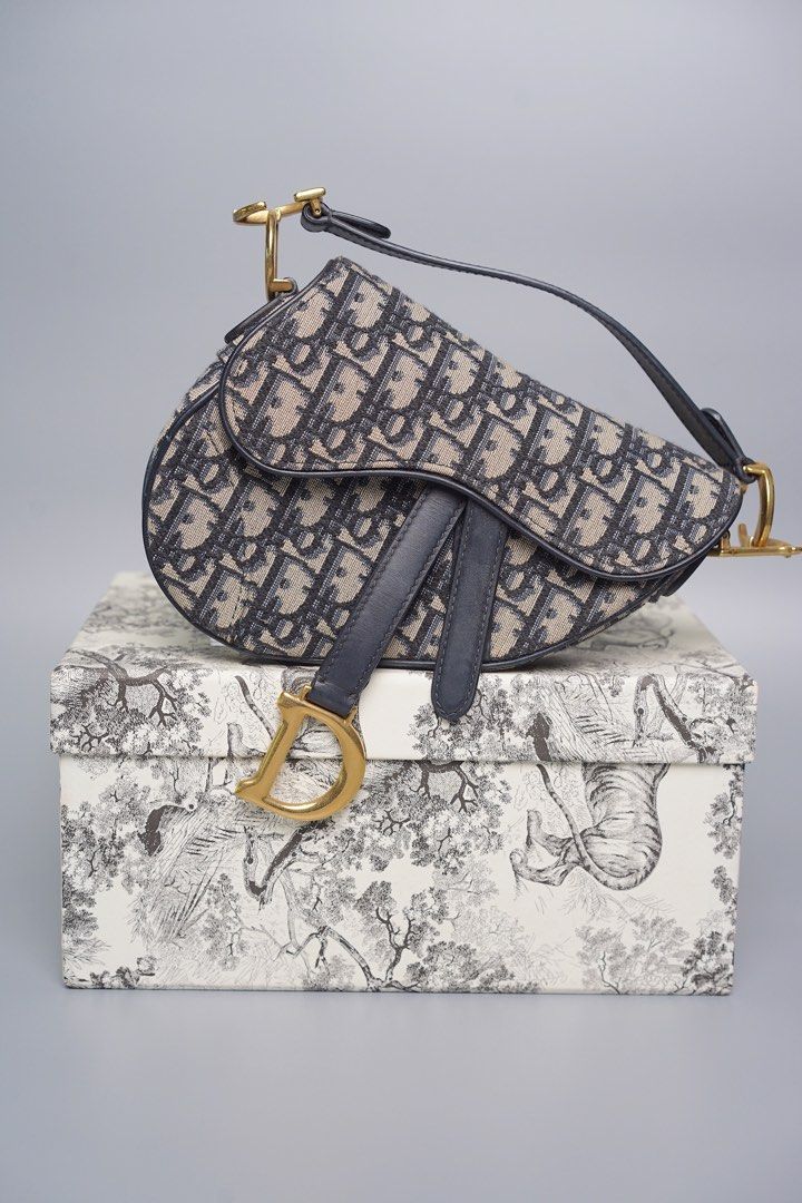 Christian Dior Mini Saddle Bag in Blue Dior Oblique Jacquard — UFO No More