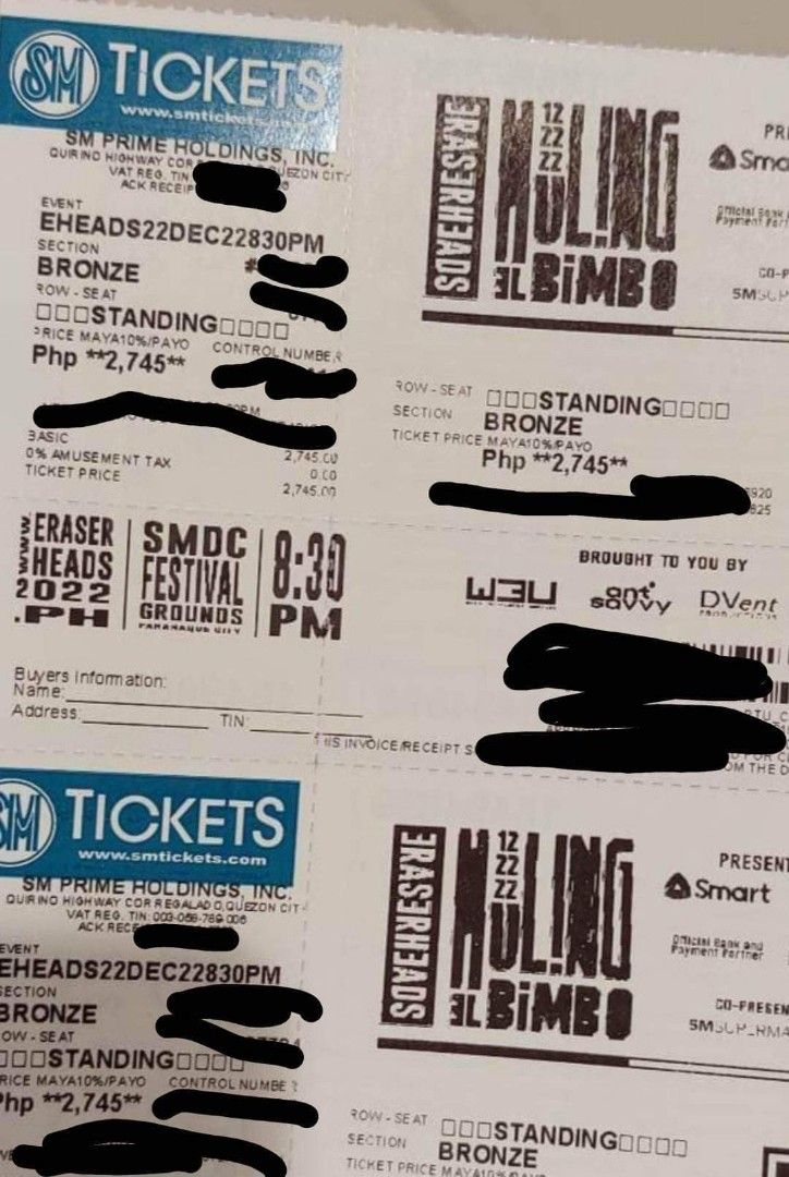 Eraserheads 1x Bronze Tickets, Tickets & Vouchers, Event Tickets on