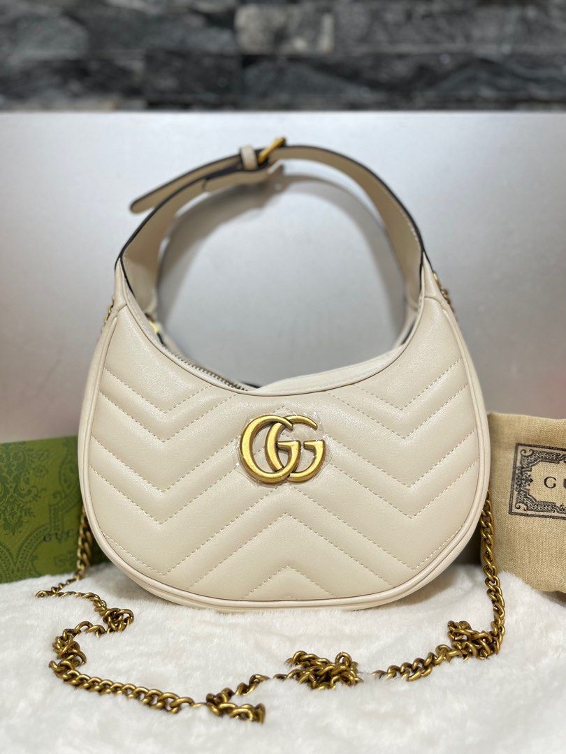 Half-moon-shaped mini bag with Interlocking G in beige and ebony