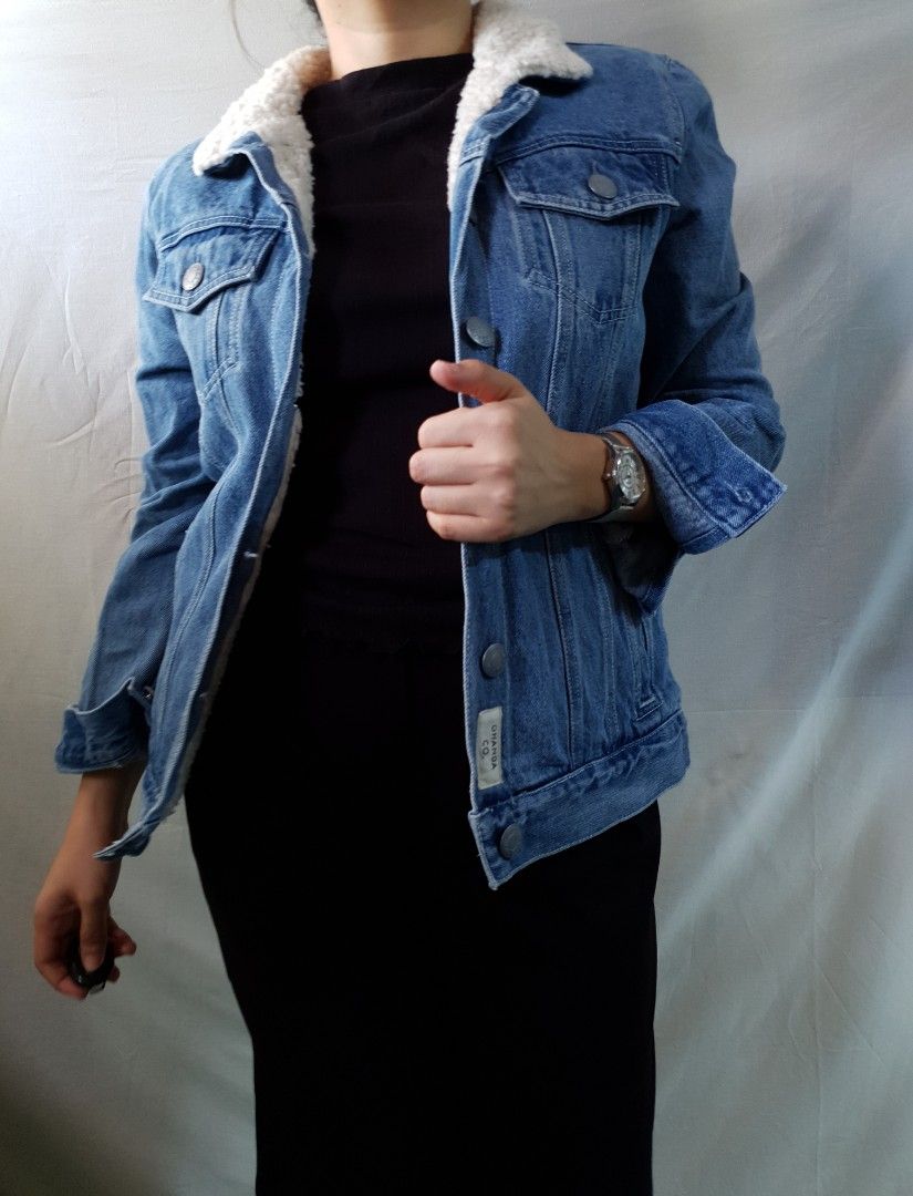 GHANDA CO. Fleece denim jacket Women s Fashion Coats Jackets
