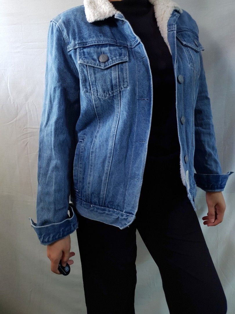 GHANDA CO. Fleece denim jacket Women s Fashion Coats Jackets