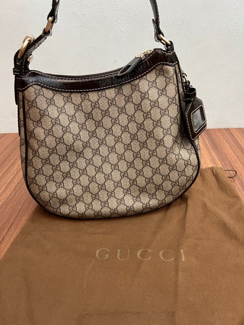 Gucci Brown GG Supreme Canvas and Patent Leather Hobo