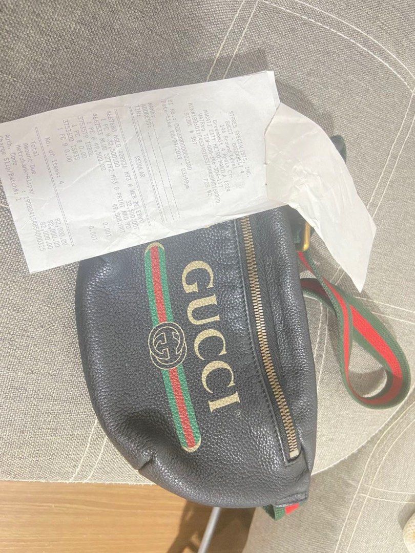 GUCCI Print Leather Black Belt Waist Bum Bag Small 527792