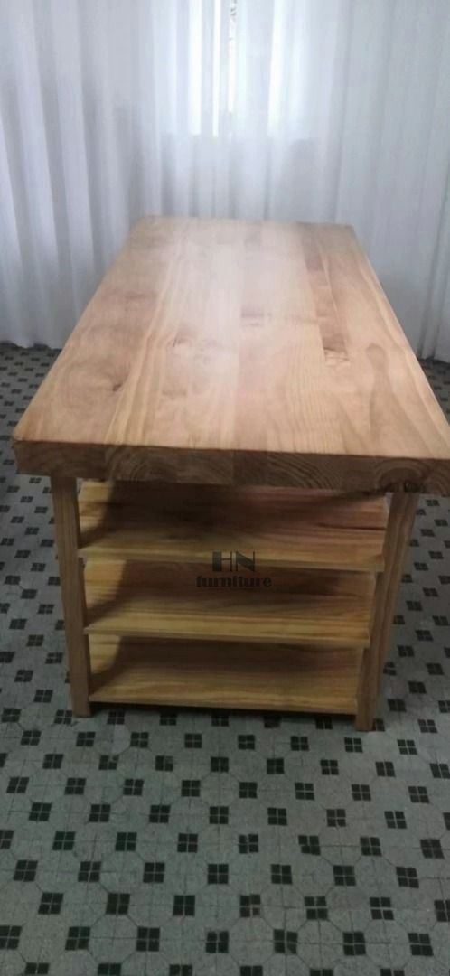 hn-0352 Solid Pine Open Storage Study Table, Furniture & Home Living ...
