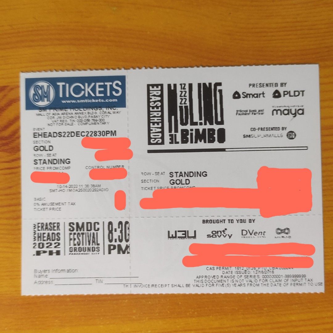 Huling El Bimbo Eraserheads Gold Ticket, Tickets & Vouchers, Event
