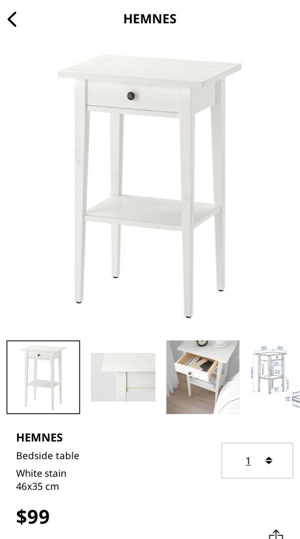 IKEA bedside tables in white, Furniture & Home Living, Furniture