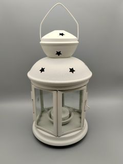 IKEA lantern for tea light, in / outdoor white, 21 cm stars design pattern free x 1 LED tea light candle light
