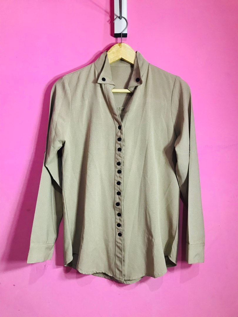 KEMEJA SAGE GREEN, Women's Fashion, Women's Clothes, Tops on Carousell