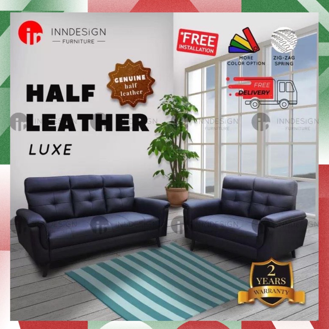 Leather Sofa half Leather Sofa Genuine Cow Leather Sofa, Furniture & Home Living, Furniture
