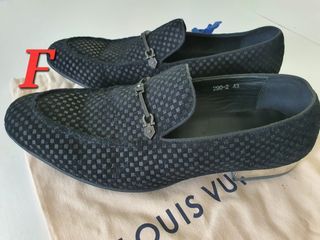Louis Vuitton Black Leather Damier Embossed Santiago Loafers Size 41.5 Louis  Vuitton