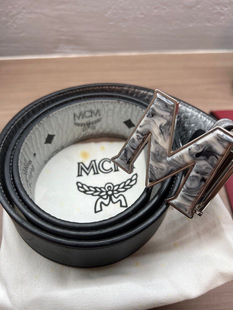 Black and shop silver mcm belt