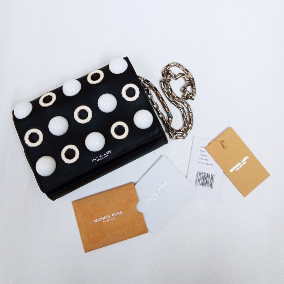 Michael Kors Collection Yasmeen Grommets Studs Clutch Black White  Crossbody, Women's Fashion, Bags & Wallets, Clutches on Carousell